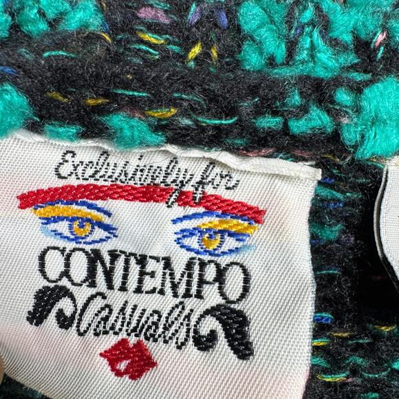 Vintage Contemp Casuals Knit Sweater Womens M Abstract Artsy Aqua Blue Pullover - Picture 2 of 7